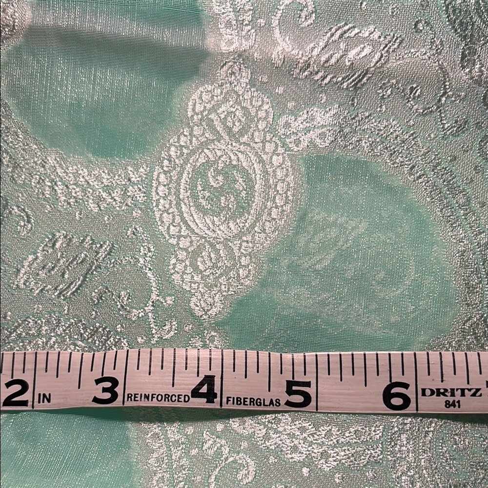 Vintage 50’s Elegant Green and Silver Brocade Fabric 35 x 63 403